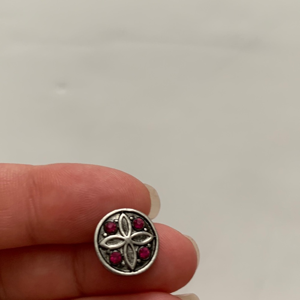 Mini snap charm with cross design and red stones